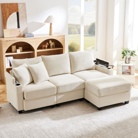 Canapé d'Angle Convertible 3 Places en L Tissu Premium Avec Repose-Pieds Porte-Gobelet Chargeur USB et Rangement d'Accoudoir Pratique Moderne et Cosy pour Salon Bureau Appartement (1/3)
