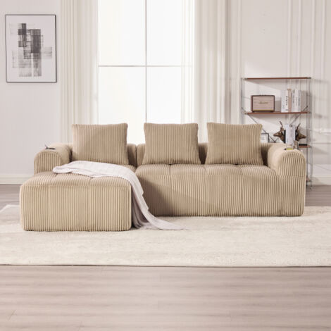 Canapé Compact Individuel en Velours Côtelé Doux Modulable avec Poche Latérale et Porte-Gobelet 3 Coussins Inclus Confort Optimal Pratique et Chaleureux pour Salon Bureau (1/3)