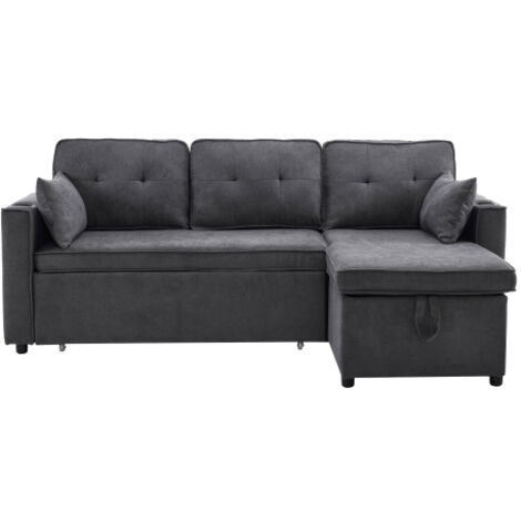 Canapé-Lit Convertible d'Angle en L Tissu Rembourré Modulable Réversible Gauche Droite Avec Rangement et Porte-Gobelet Design Épuré pour Aménagement Intérieur (1/3)