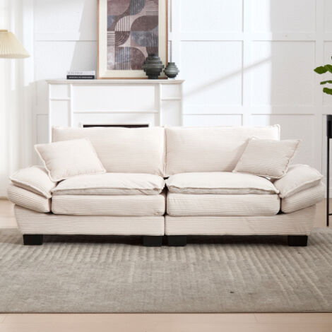 Canapé 2 Places Moderne Épuré Revêtement Matelas en Plumes Spacieux et Confortable Idéal pour Salon Chambre et Bureau Beige (1/3)
