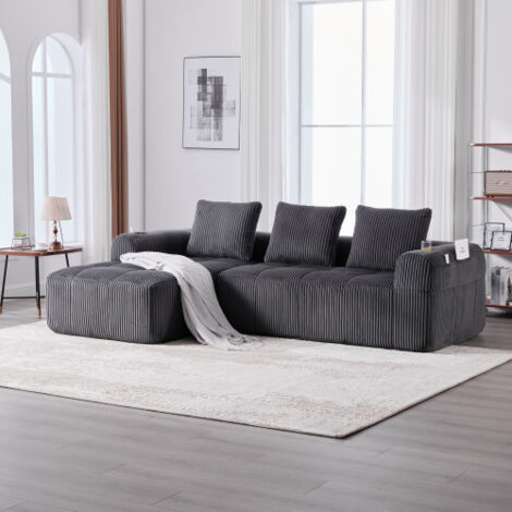 Canapé Compact Individuel en Velours Côtelé Doux Modulable avec Accessoires Intégrés Confort Durable Design Sobri et Élégant pour Salon Bureau Intérieur (1/3)
