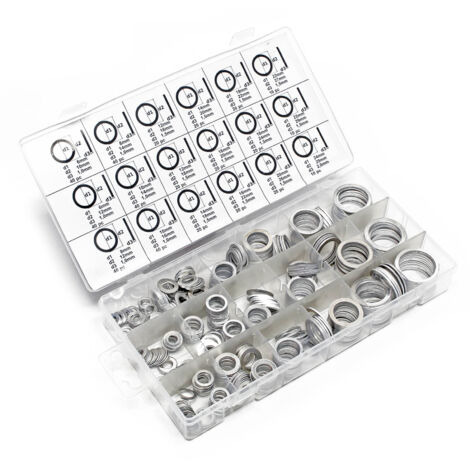 Wiltec – Set de 450 joints toriques en aluminium – 18 tailles standards – Coffret plastique trié pour applications sous pression