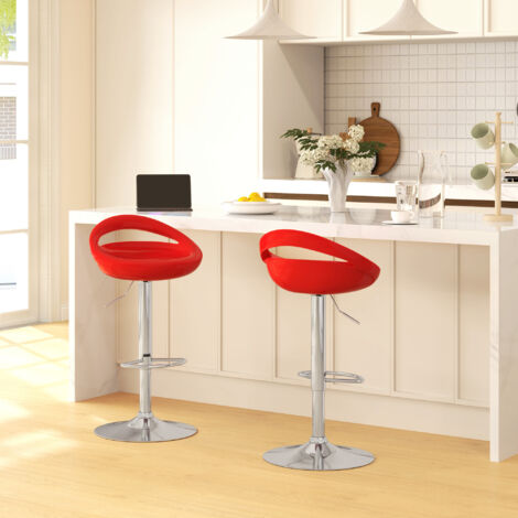 Tabourets de Bar Chaises Hautes Lot de 2 Réglable Dossier Repose-Pieds Pivotant 360° 46x41x76-96 cm Rouge (1/5)