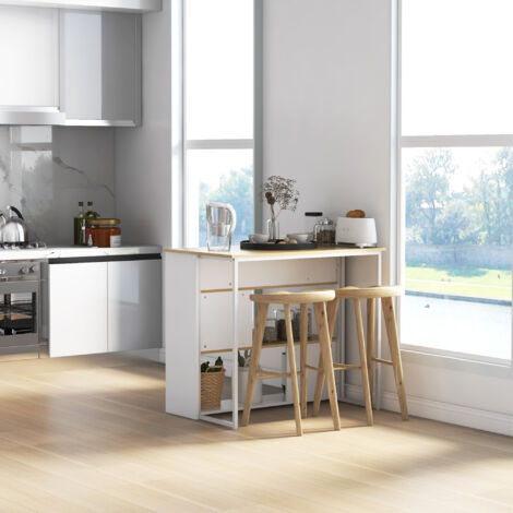 Ilot de Cuisine Moderne 3 Étagères Porte-Couteaux Acier 105x65x90 cm Blanc Naturel (1/5)