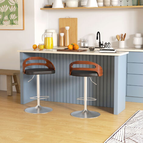 HOMCOM Tabourets de Bar Design Contemporain Lot de 2 Réglable Pivotant 360° Synthétique Noir Dossier Ajouré Bois (1/5)