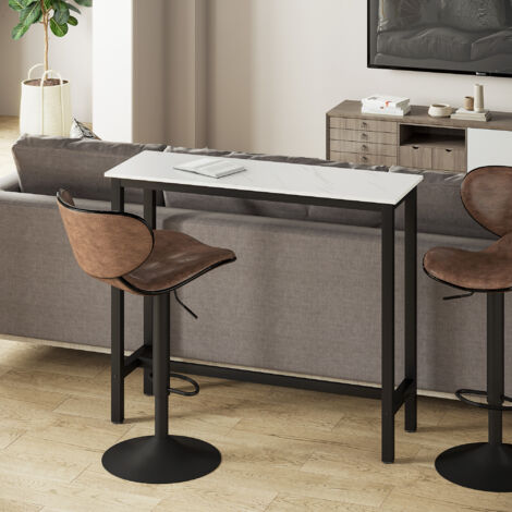 HOMCOM Table de Bar Haute Mange-Debout 120x40x100 cm Acier Plateau Marbre Blanc (1/5)