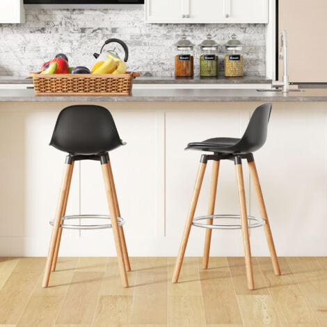 Tabourets de Bar Chaises Hautes Lot de 2 Rembourré Dossier Repose-Pieds 43x43x91 cm Noir (1/5)