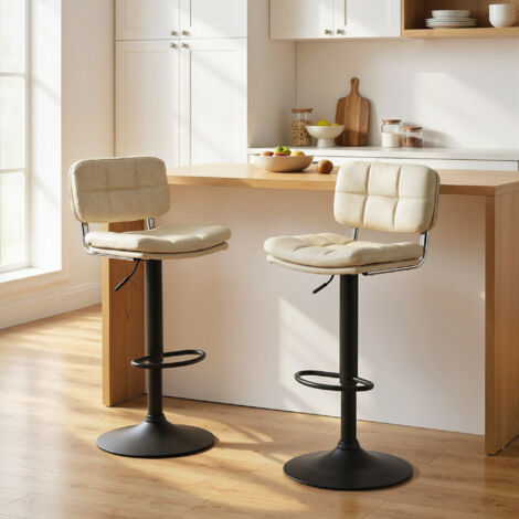Tabourets de Bar Style Vintage Lot de 2 Capitonné Réglable Pivotant 360° Repose-Pied Synthétique Crème (1/5)
