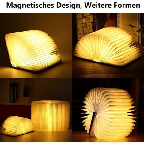 Lampe de livre pliante en bois, lampes de livre à LED magnétiques, lumières décoratives / veilleuse, lampe de bureau rechargeable USB, cadeau idéal pour les femmes / parents / enfants (érable blanc) (1/4)