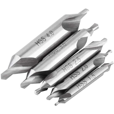 Sjlerst – Lot de 5 forets à centrer 60° HSS – Acier haute vitesse – Tailles 1.5/2/2.5/3/4mm – Pour perçage précis et évacuation des copeaux