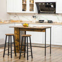 Ilot Central Table de Bar Plateau Rabattable 3 Étagères 120x76x91.4 cm Brun Rustique