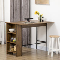 Ilot Central Table de Bar Plateau Rabattable 3 Étagères 120x76x91.4 cm Marron