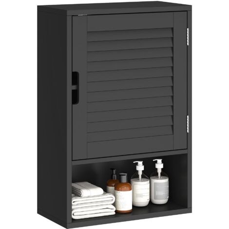 Meuble de salle de bain mural avec étagère réglable et porte à fermeture douce, 40 x 20 x 60 cm, noir (1/5)