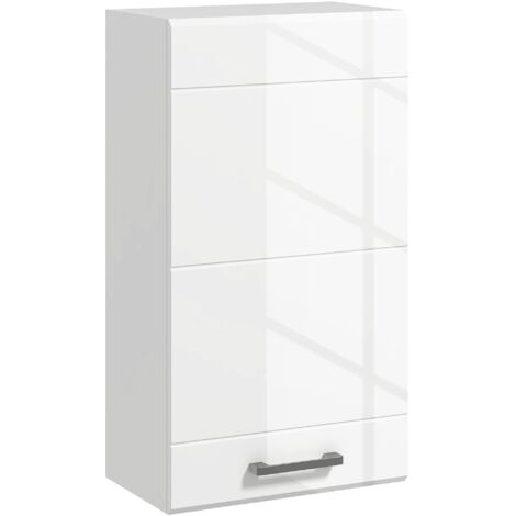 Meuble de salle de bain mural en MDF avec 3 étagères et étagère supérieure réglable, 37 x 22,5 x 70 cm, blanc (1/5)