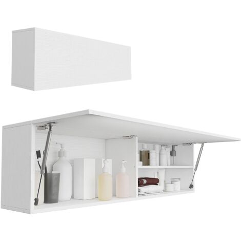Meuble de salle de bain mural avec porte à fermeture douce, 2 compartiments et étagère réglable, 120 x 23 x 30 cm, blanc (1/5)