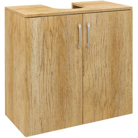 Meuble de salle de bain mural à 2 portes et 2 étagères, couleur bois naturel, meuble de rangement élégant pour salle de bain (1/5)