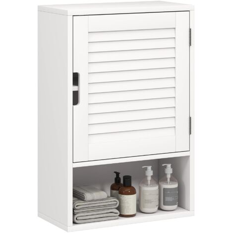 Meuble de salle de bain mural blanc à 1 porte, étagères réglables, meuble de rangement compact et pratique, dimensions 40×20×60 cm (1/5)