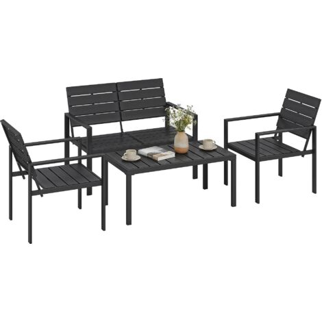 Ensemble de mobilier de jardin pour 4 personnes comprenant un canapé 2 places, 2 fauteuils et une table basse, noir. (1/5)