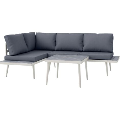 Ensemble de jardin avec 2 canapés avec coussins, dossier réglable sur 5 positions et table à lattes, gris (1/5)