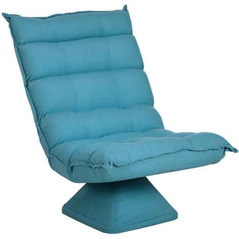 Fauteuil pivotant relaxant effet velours et acier avec dossier réglable 5 positions, 62 x 70 x 95 cm, bleu (1/5)