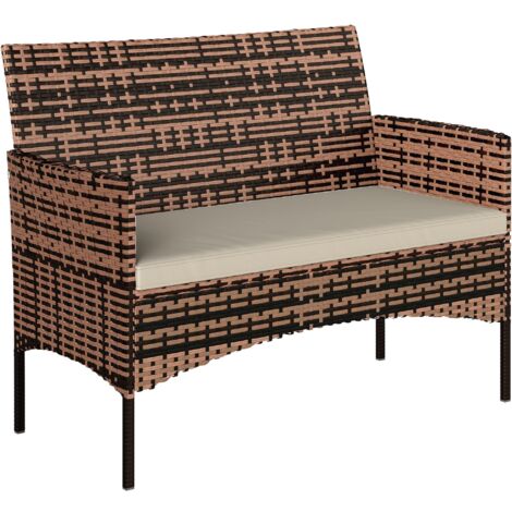 Canapé de jardin 2 places avec coussins et tapis antidérapants, en rotin et acier, 115 x 63 x 85 cm, beige (1/5)