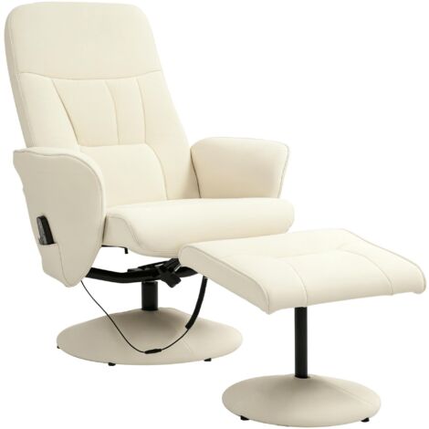 Fauteuil de massage avec repose-pieds, fauteuil ergonomique à 10 points de vibration, similicuir, 76 x 81 x 105 cm, blanc crème (1/5)