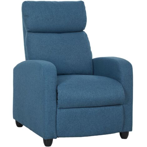 Fauteuil relax inclinable manuel avec repose-pieds et revêtement en tissu, bleu (1/5)