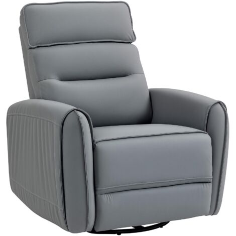 Fauteuil relax inclinable manuel avec repose-pieds en tissu imitation cuir et base pivotante, gris (1/5)