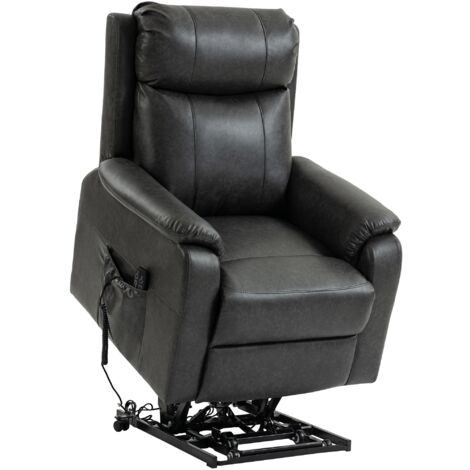 Fauteuil releveur et inclinable pour seniors, fauteuil électrique en similicuir avec double moteur, coussins en plumes, noir (1/5)