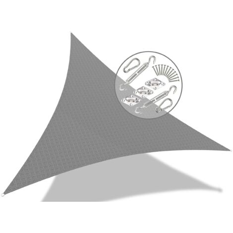 Vounot – Voile d'ombrage triangle 3x3x3m gris – 100% polyéthylène haute densité – Résistant aux UV – Kit de fixation inclus pour installation rapide