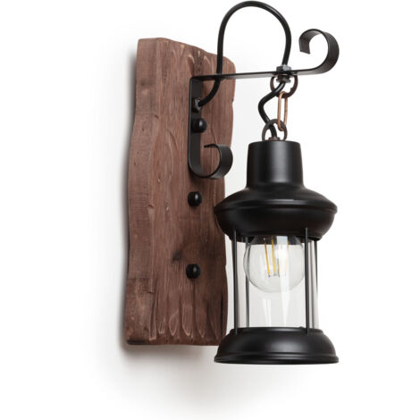 Lampe murale en bois et métal Fanala noire – Applique murale E27 20W – Dimensions 300x140x200mm – Installation intérieure – Techbrey