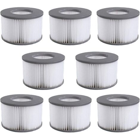 Lot de 8 cartouches filtrantes pour piscine gonflable Mspa – Dimensions 10,6 x 6,7 cm – Finesse de filtration élevée – Remplacement facile