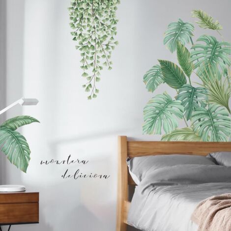 Tropical Fleurs Stickers Muraux Plante Autocollant Décoratifs, Feuilles
