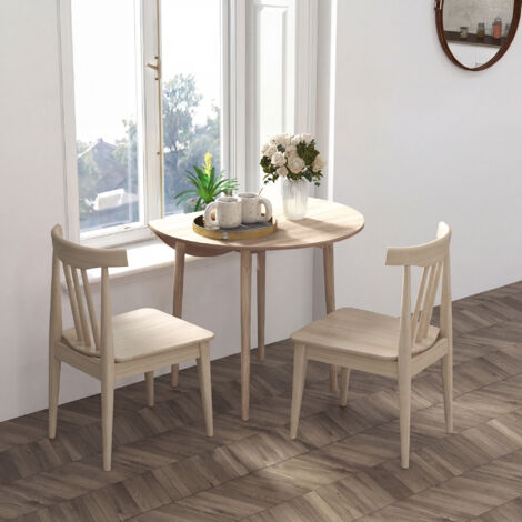 Table de salle à manger pliante 2 abattants, ronde extensible peu encombrante, pieds en bois, Ø89x73.5cm