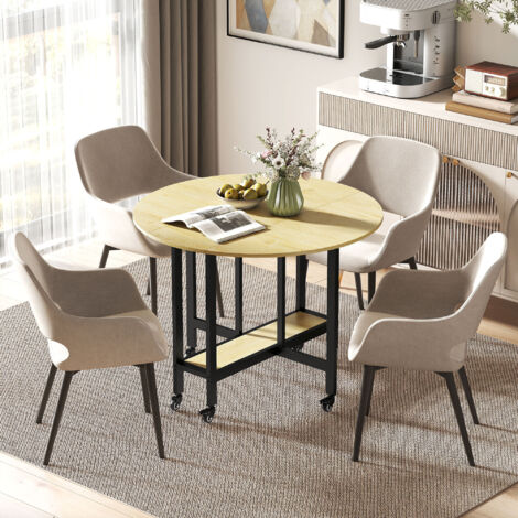 Table à manger pliante sur roulettes, table de cuisine pour 4 personnes avec étagère intégrée, 100 x 100 x 75 cm, chêne
