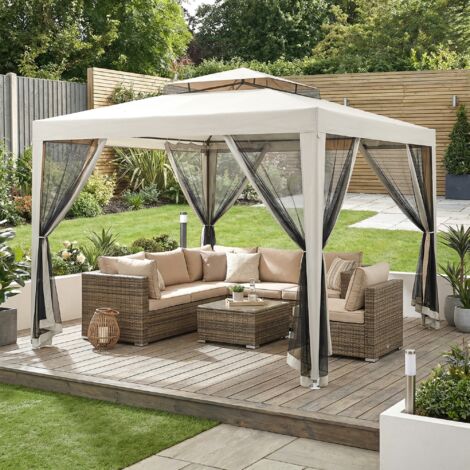 Barnum de jardin 3x3m avec double toit ventilé et 4 rideaux crème