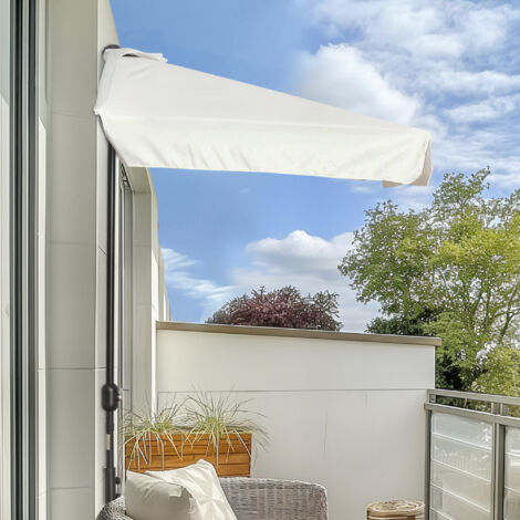 Demi parasol parasol de balcon 5 entretoises métal cheminée incluse 2.3 x 1.3 x 2.49 m polyester haute densité crème