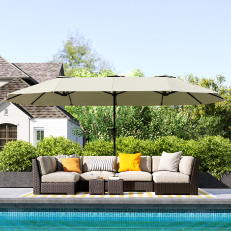 Parasol de jardin extérieur. parasol double rectangulaire 4 x 2.2 x 2.3 m avec ouverture fermeture manivelle crème