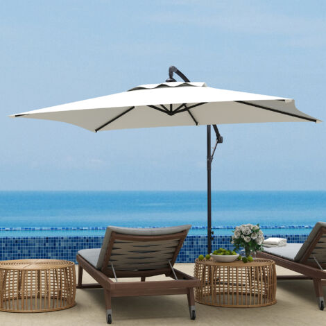 Parasol déporté parasol rectangulaire extérieur manivelle et 6 baleines acier protection UV 294 x 193 x 250 cm