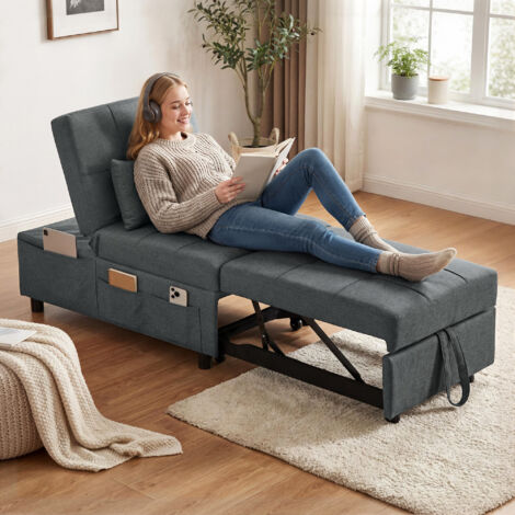 Fauteuil convertible 1 place fauteuil lit avec dossier réglable. siège rembourré et oreiller. gris