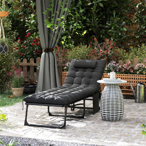 Bain de soleil chaise longue pliante avec coussin appuie-tête poche latérale inclinable 58 x 189 x 32.5 cm noir