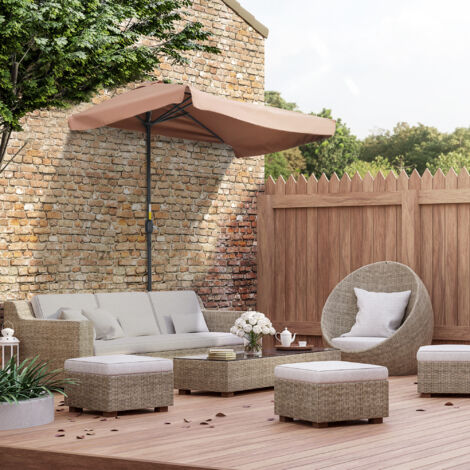 Outsunny Demi parasol - parasol de balcon 5 entretoises métal 2,3 x 1,3 x 2,49 m polyester haute densité chocolat