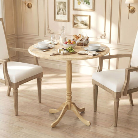 Table à manger ronde pour 4 personnes Ø 80 cm, table de cuisine, piétement en acier, style moderne, bois naturel