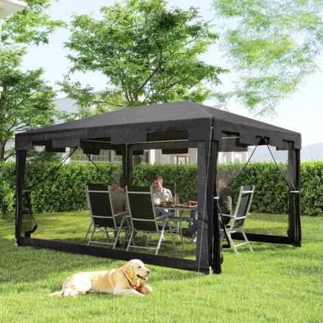 Gazebo pliante 4 x 3 m avec moustiquaire et deux entrées. En métal et polyéthylène. Gris foncé.