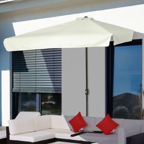 Parasol semi-circulaire mural pour terrasse et jardin avec manivelle. 2,5 x 2,3 m. Crème