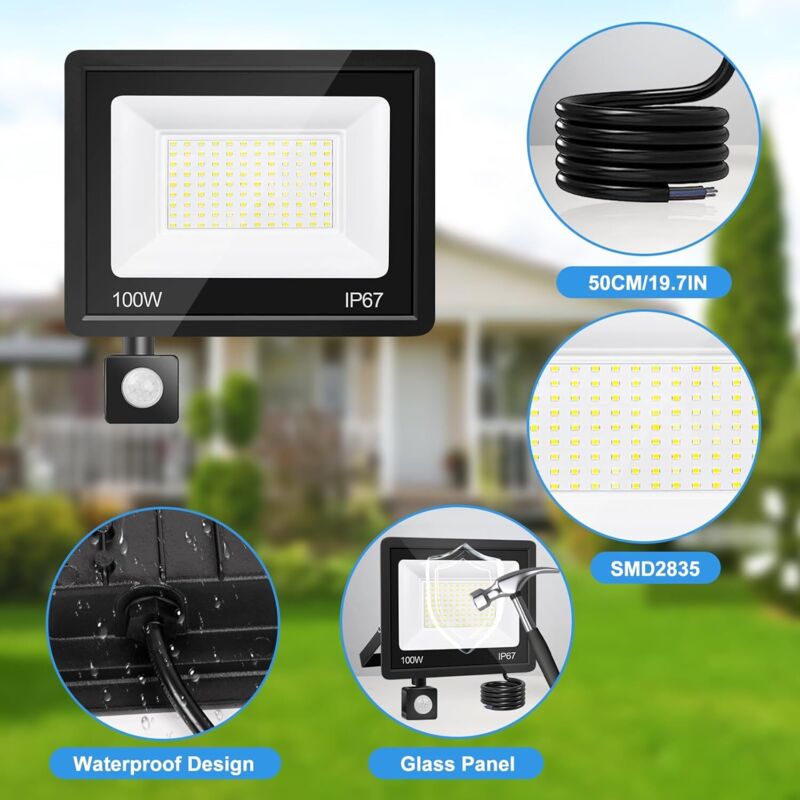 Projecteur LED Extérieur 100W 10000LM - Spot Étanche IP66 Blanc Froid 6500K Pour Jardin Et Sécurité