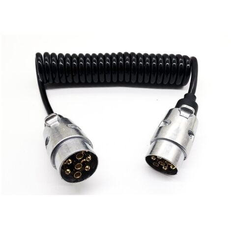 Rallonge spirale câble remorque 7 broches – Prise mâle métal – Longueur 1,3 m – 12V – Résistance à la corrosion (1/4)