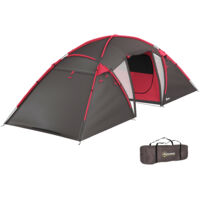 Tunneltent, kampeertent voor 4-6 personen, met 3 kamers, lichthaken, dubbele deuren, grijs