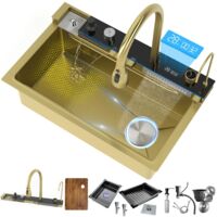 Évier de cuisine en acier inoxydable 304, grand évier simple cuve multifonctionnel avec bec verseur en cascade, pour laver les légumes et la vaisselle - TELISIYA - 68x46cm