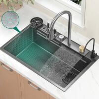 Évier de cuisine domestique, évier de cuisine en acier inoxydable 304, grand évier simple à parois épaisses pour la vaisselle et les légumes, avec bec verseur en cascade- TELISIYA-75x45cm